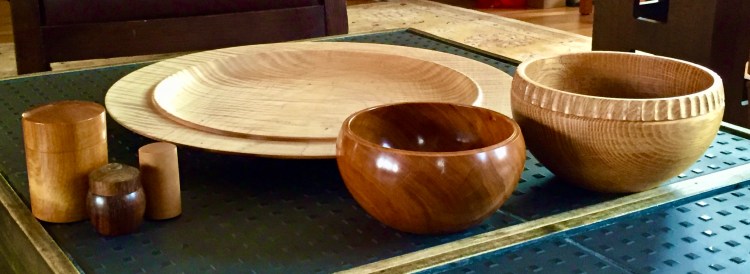 Image of hand-turned wooden bowls, platter and boxes made by David LaPaglia.