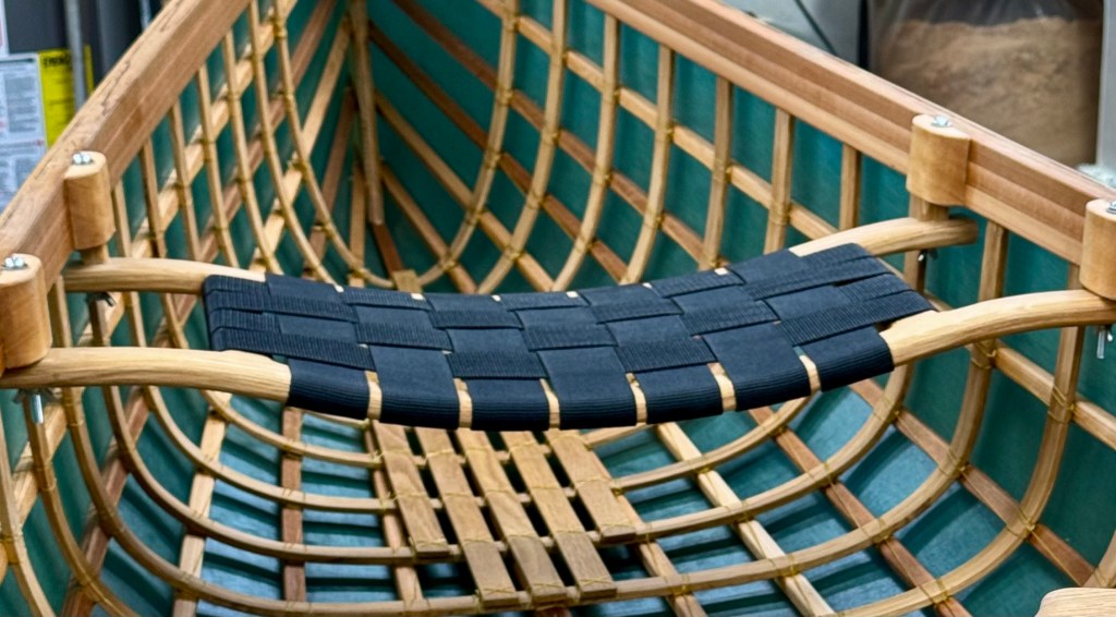 Image of steam bent white oak canoe seat.
